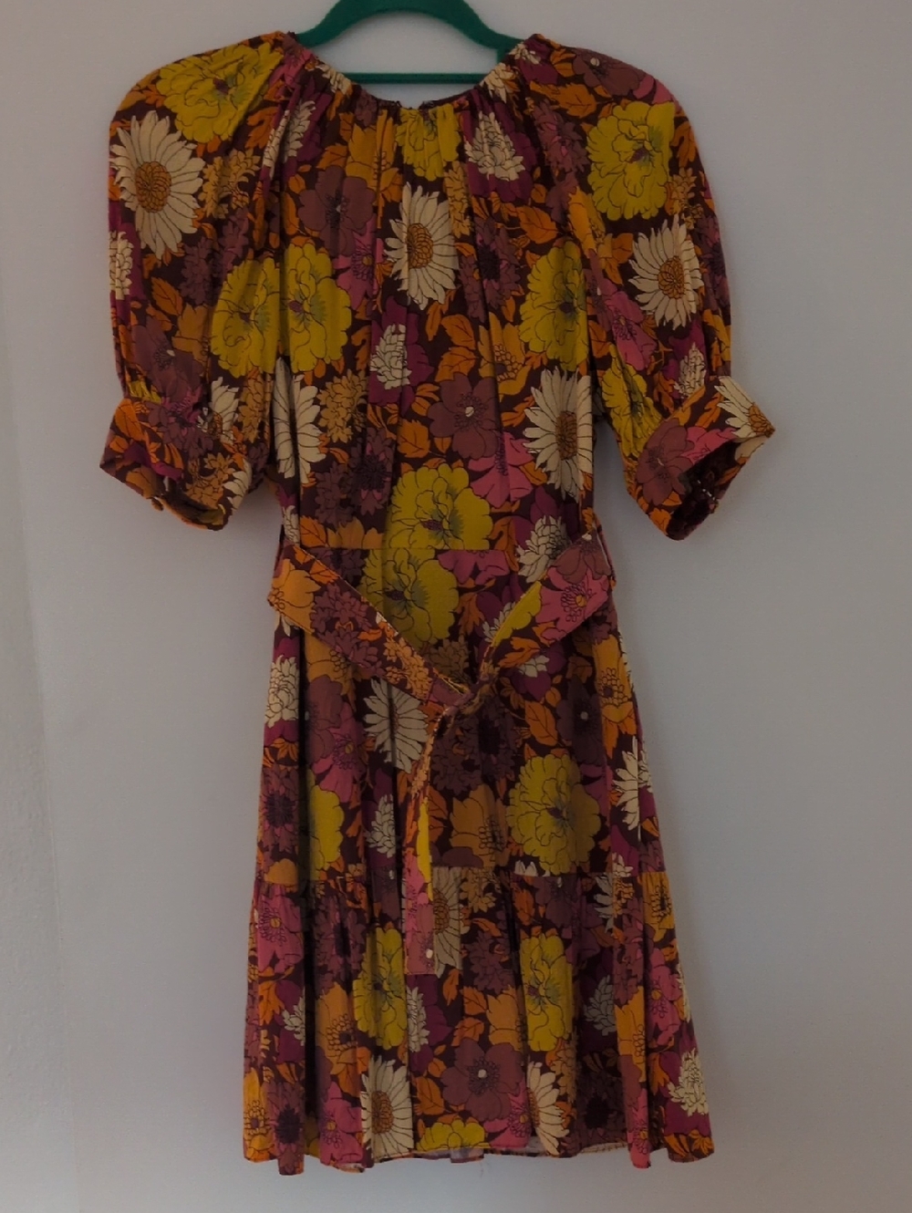 Ted Baker Yellow, Pink & Brown Floral Midi Dress size like 6 small  ,I'm size 6